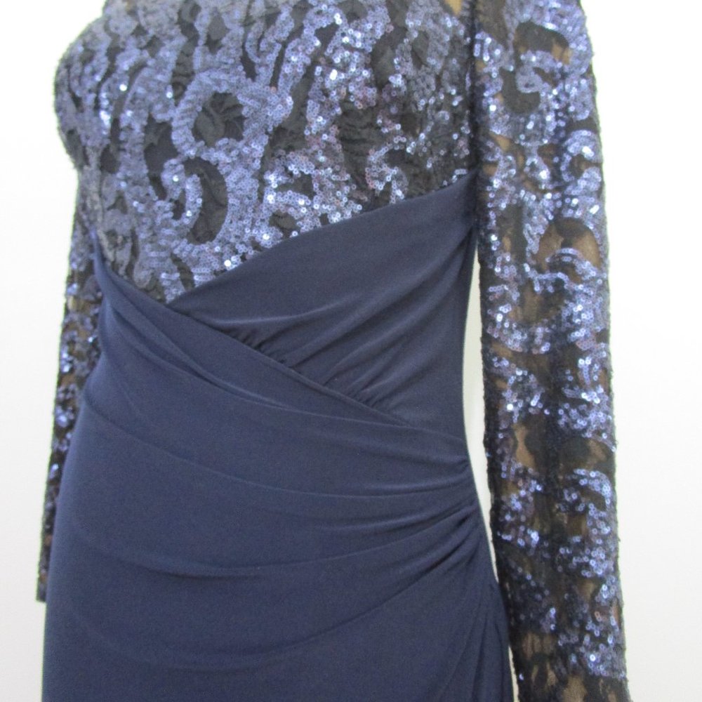 Navy Sequin Lace Evening Dress
